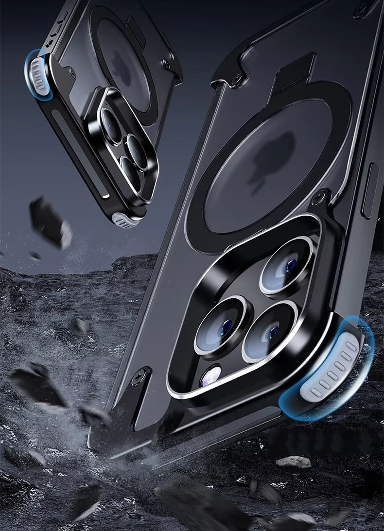 Luxury Edgeless Apple iPhone Case, MagSafe Compatible, Ultra Thin Magnetic Metal Frame and Aluminum Kickstand
