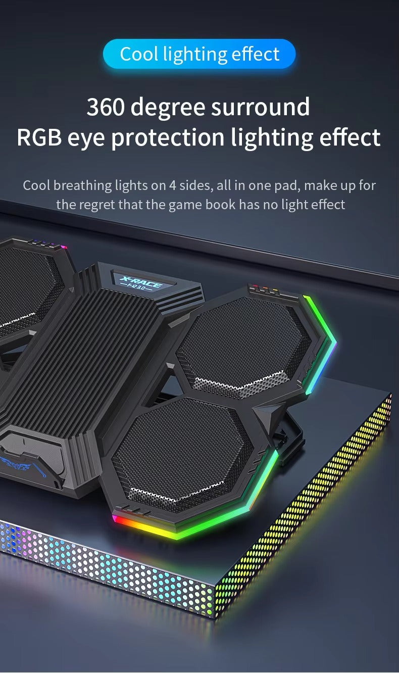 High-Performance, RGB, Gaming Laptop Stand, Air Cooler, Notebook Holder, with 6 Fans, Adjustable, Foldable Base, for 12, 13, 14, 15, 16, 17 Inch Laptops