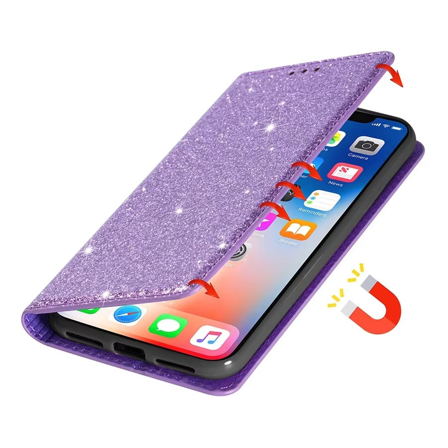 Luxury Apple iPhone Case, MagSafe Compatible, Camera Lens and Screen Protection, Ultra Thin, Shockproof, Magnetic, Full All Around Protection, Bling Wallet Leather Cover