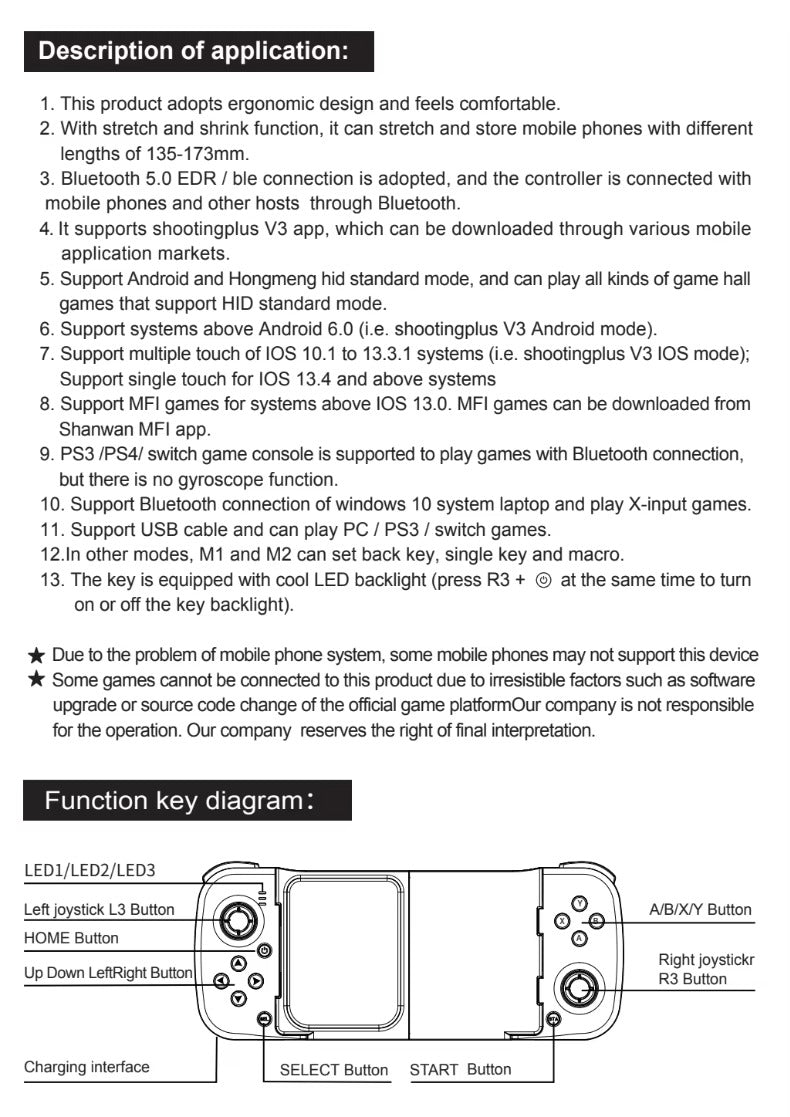 High Quality Wireless Game Controller for iPhone, Stretchable Bluetooth Gamepad, Direct-Connect Mobile Gaming Joystick
