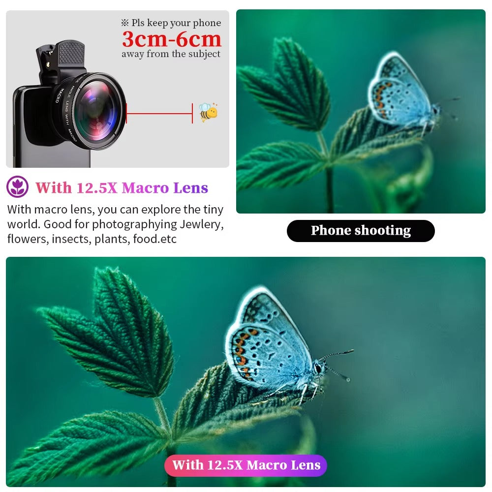 Premium 2-in-1 Mobile Phone Lens Kit – 0.45X Super Wide-Angle +On Lens with 37mm Universal Mount for Apple iPhone Photography
