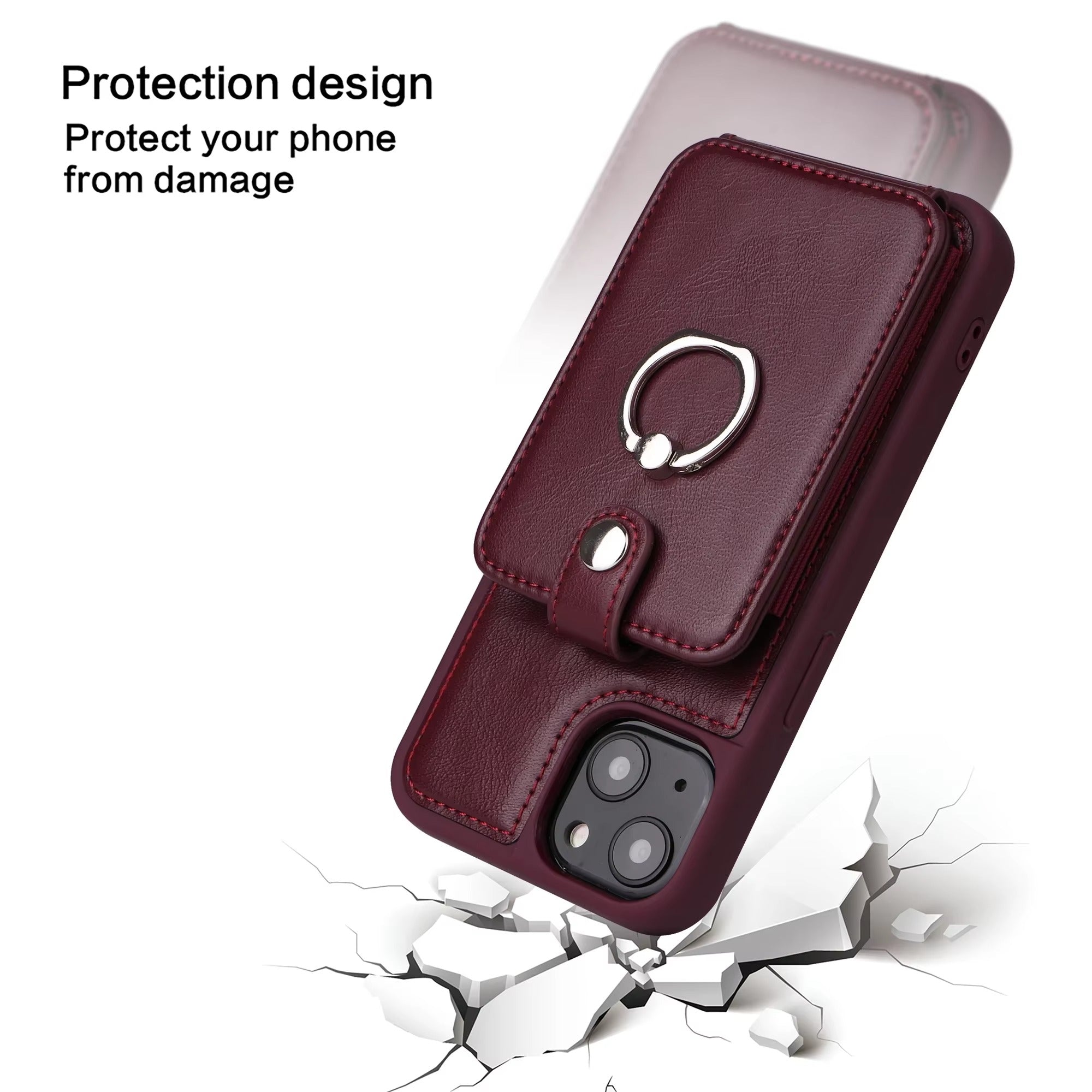 Premium Leather Apple iPhone Case, MagSafe Compatible, Ultra Thin Magnetic Card Slot Wallet and Ring Grip