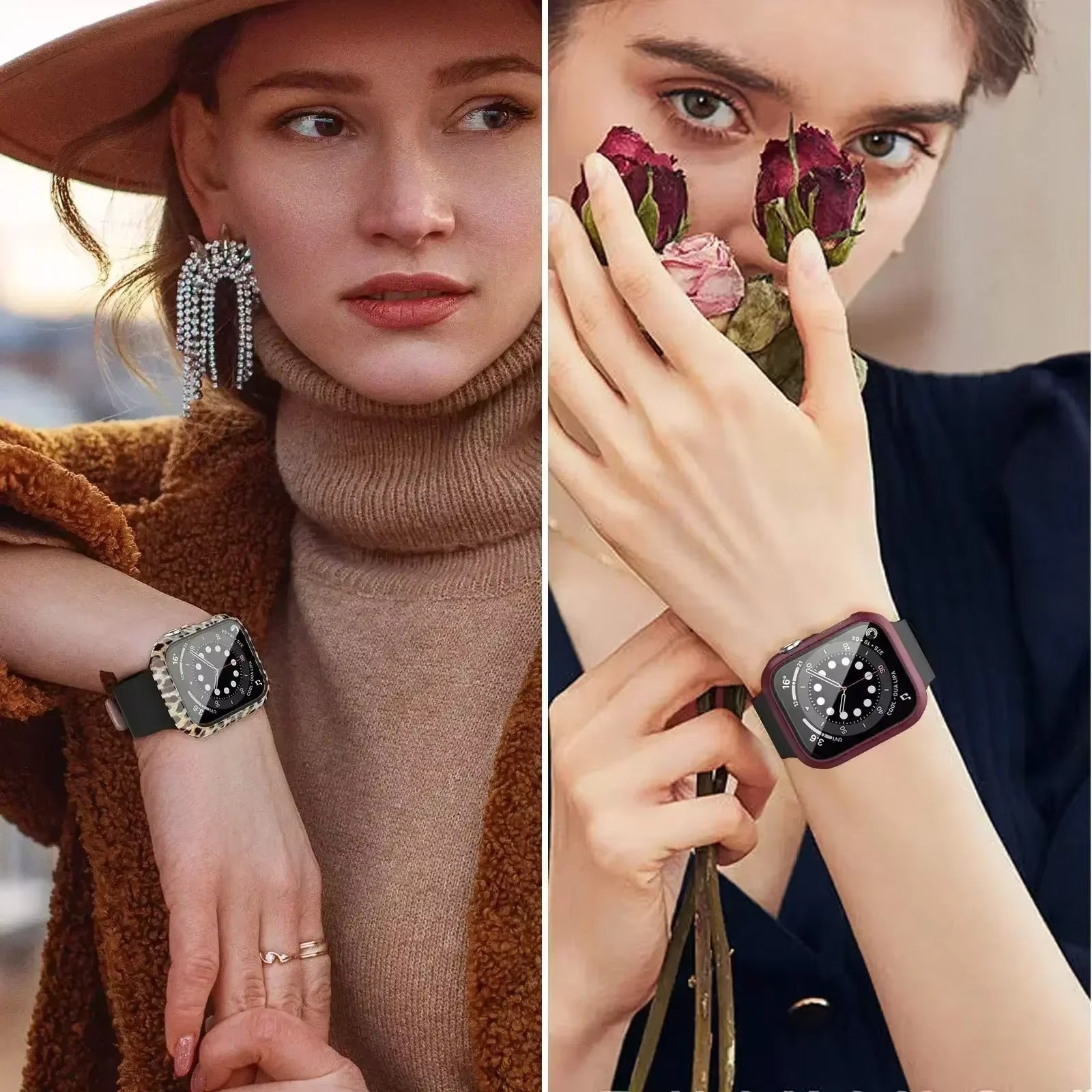 Tempered Glass Screen Protector Case – Full Cover Shockproof Bumper with Ultra-Clear Touch Glass, Compatible with 38mm to 45mm Smartwatches