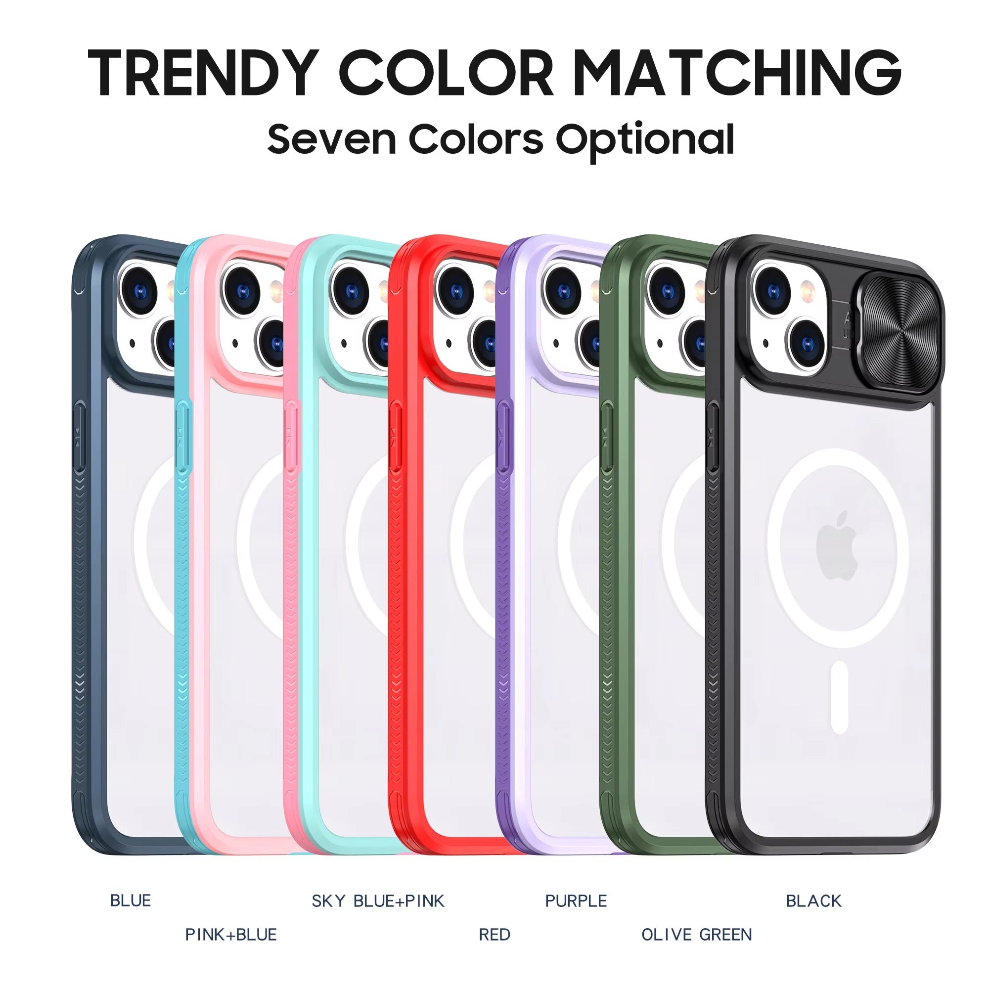 Premium Apple iPhone Case MagSafe Compatible, Camera Lens & Screen Protection, Cover with Slide Lens & Clear Acrylic Back