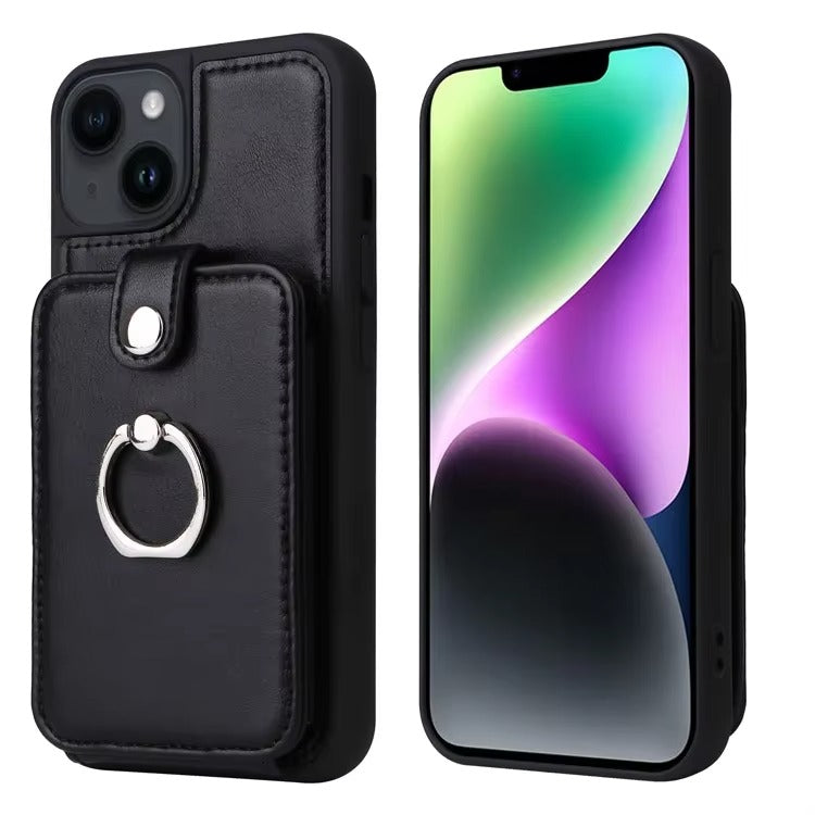 Premium Leather Apple iPhone Case, MagSafe Compatible, Ultra Thin Magnetic Card Slot Wallet and Ring Grip