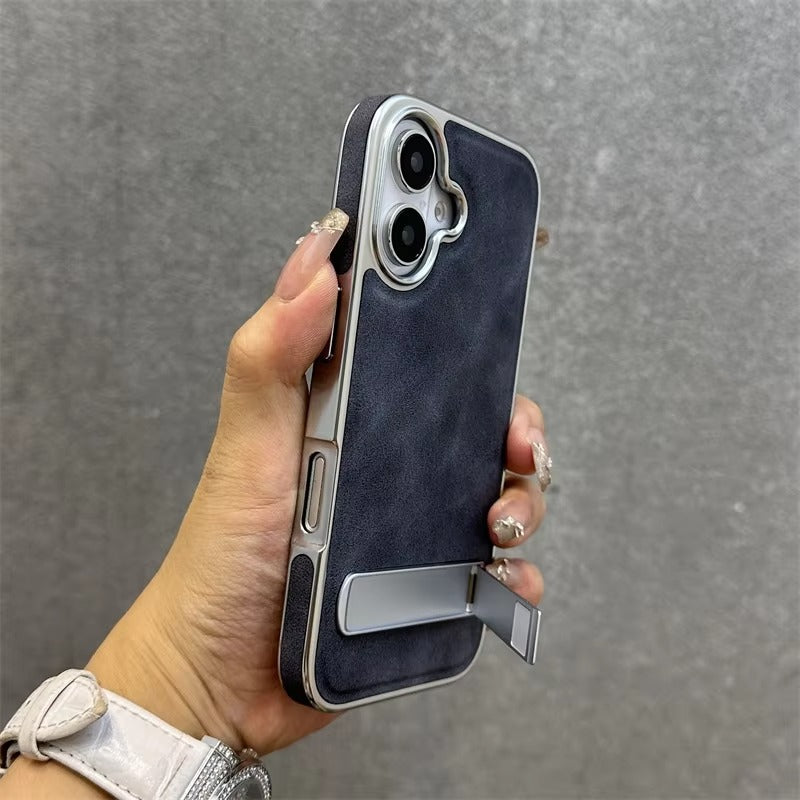 High-End Apple iPhone Case, MagSafe Compatible, Camera Lens & Screen Protection, Ultra Thin, Shockproof, Magnetic Full All Around Cover – Business Plating Leather Case with Kickstand, Wrist Strap & Hand Chain