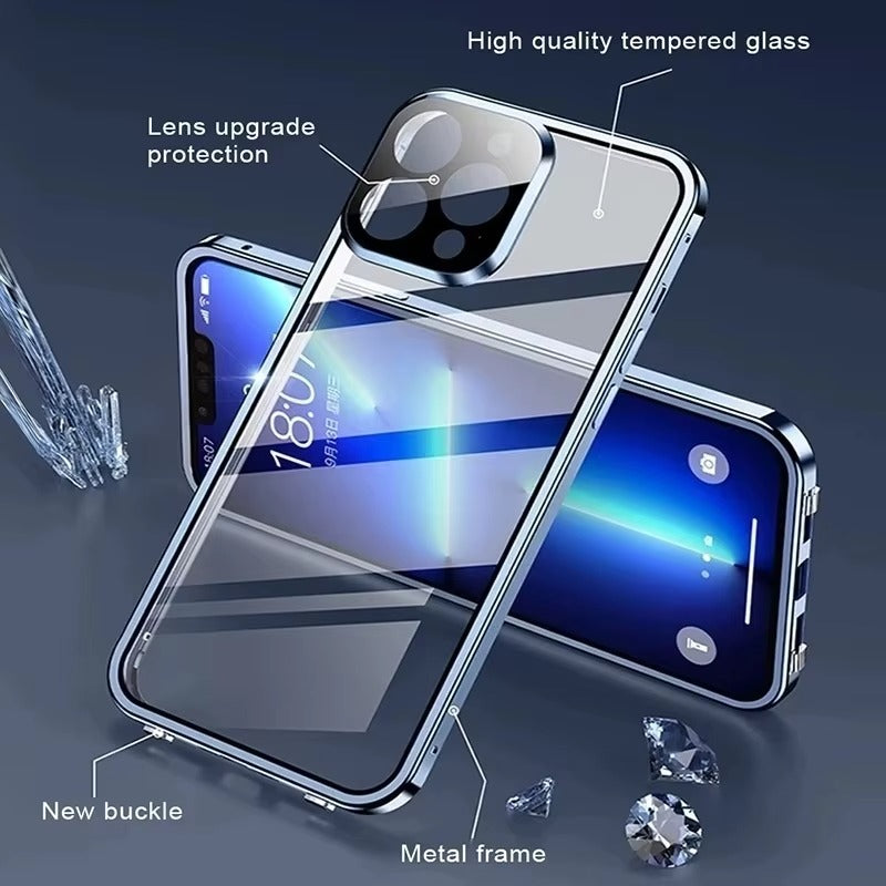 Premium Apple iPhone Case MagSafe Compatible, Camera Lens & Screen Protection Cover with Double Glass Snap Lock