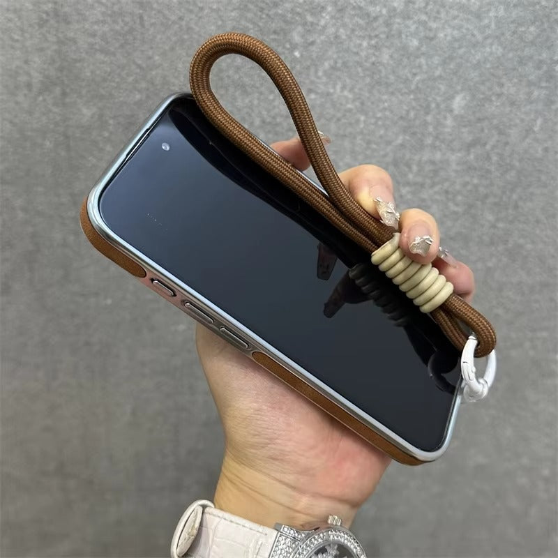 High-End Apple iPhone Case, MagSafe Compatible, Camera Lens & Screen Protection, Ultra Thin, Shockproof, Magnetic Full All Around Cover – Business Plating Leather Case with Kickstand, Wrist Strap & Hand Chain