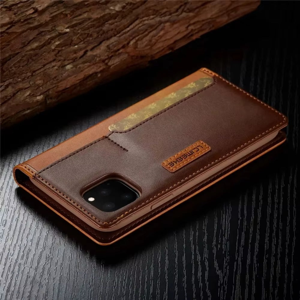 Premium Leather Flip iPhone Case, MagSafe Compatible, Ultra Thin Magnetic Shockproof Cover with Camera and Screen Protection