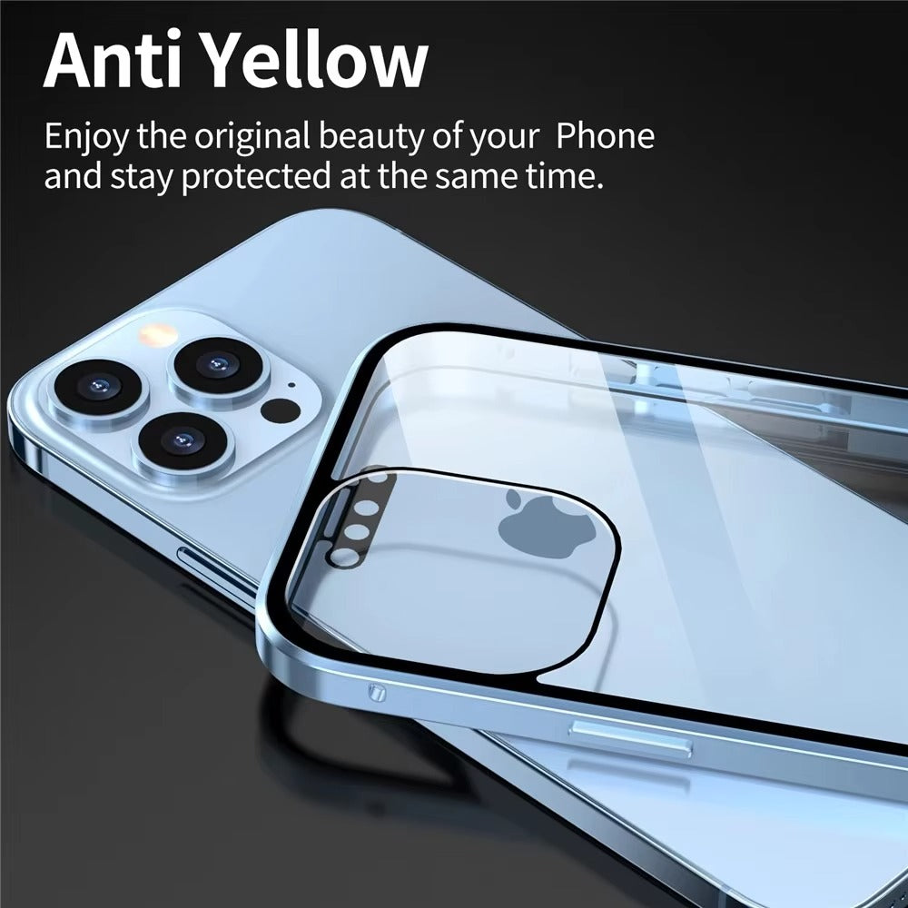 High Quality Apple iPhone Case, MagSafe Compatible, Camera Lens & Screen Protection, Ultra Thin, Shockproof, Magnetic Full All Around Cover – Double Glass Magnetic Case with Anti-Peeping Privacy Screen & Metal Frame Protection