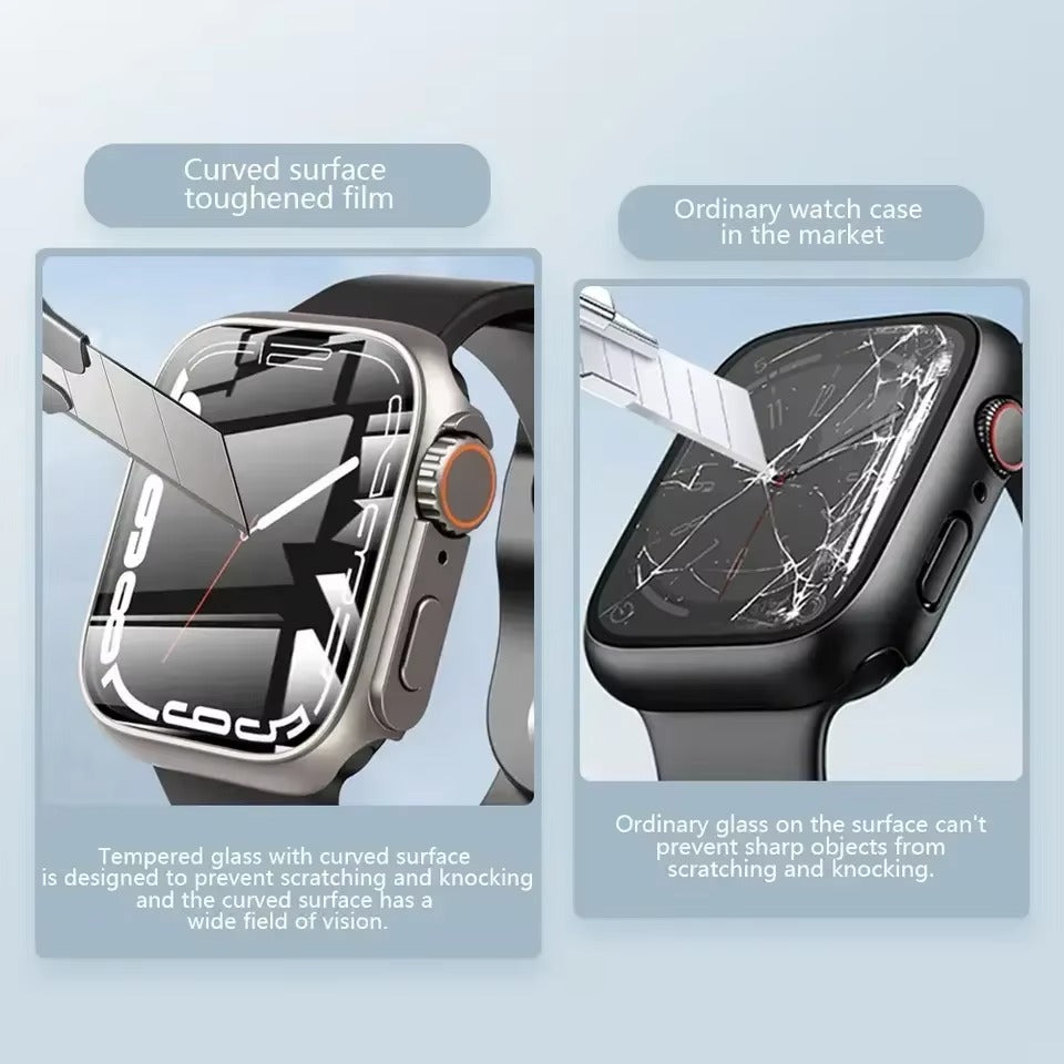 Durable Plastic Smartwatch Case with 360° Tempered Glass Screen Protector – Waterproof Sealing, Full Coverage Bumper, Anti-Fog and Scratch Resistant