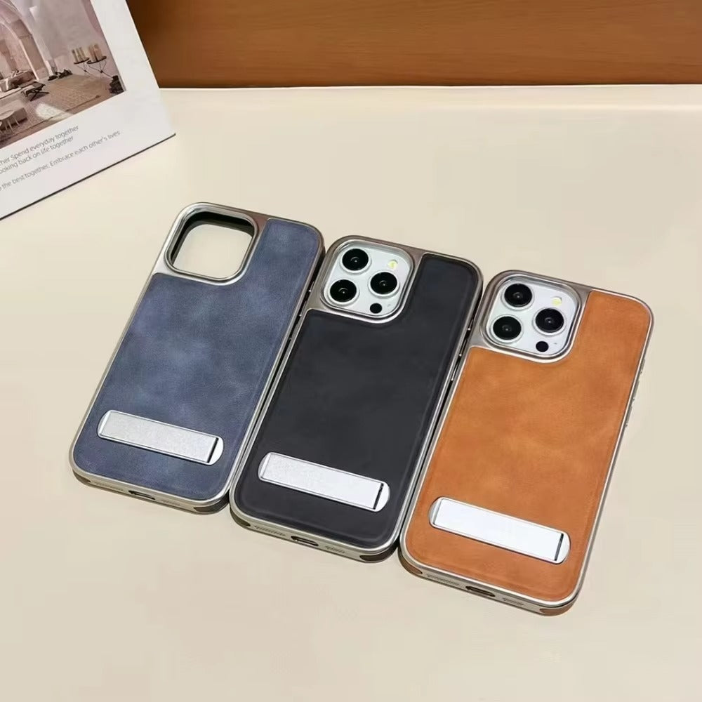 High-End Apple iPhone Case, MagSafe Compatible, Camera Lens & Screen Protection, Ultra Thin, Shockproof, Magnetic Full All Around Cover – Business Plating Leather Case with Kickstand, Wrist Strap & Hand Chain