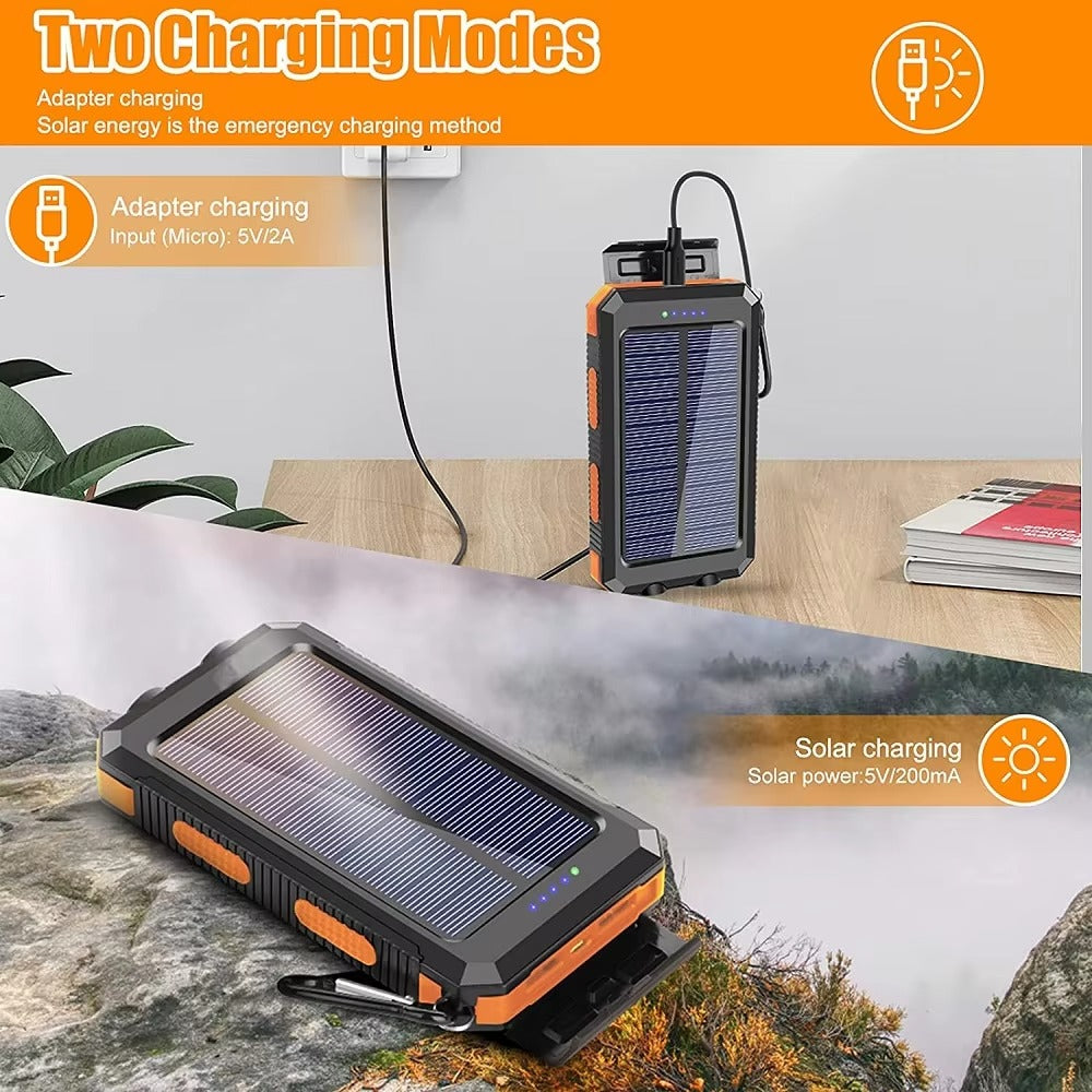 Robust 80000mAh Solar Power Bank – Portable Waterproof Charger with Dual USB, Strong LED Flashlight, Digital Display, Compass & Outdoor Emergency Features