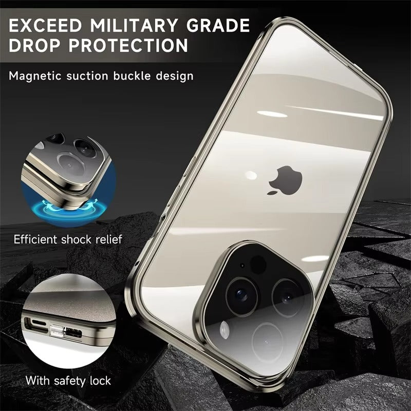 Premium Apple iPhone Case MagSafe Compatible, Camera Lens & Screen Protection, Cover with 360 Metal Glass Bumper