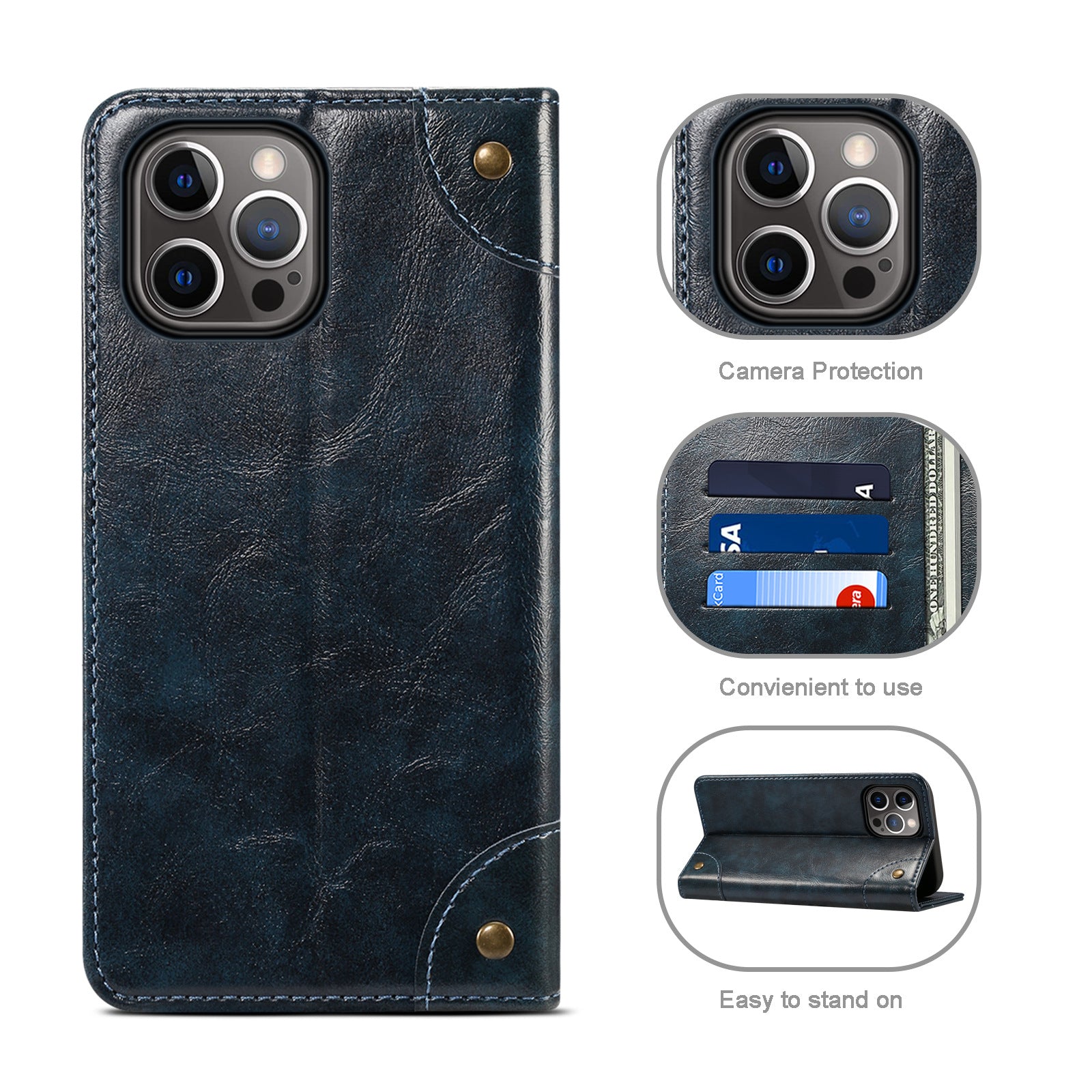 Luxury Genuine Leather Wallet Flip iPhone Case – Magnetic Closure, Card Holder, Stand Function, Shockproof Protective Cover, Classic Book-Style Design