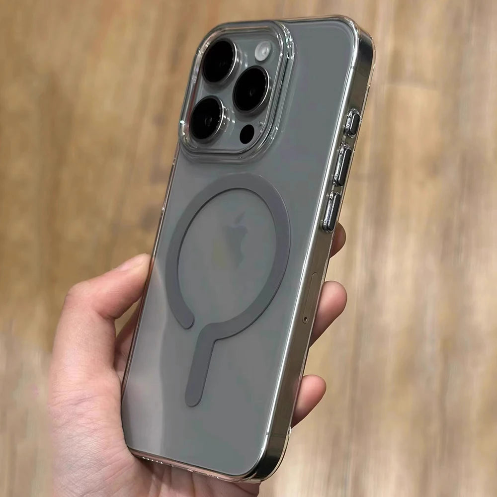 Luxury Titanium Gray Magnetic iPhone Case – Strong MagSafe Charging, Metal Buttons Sleek & Durable Protection Case for iPhone