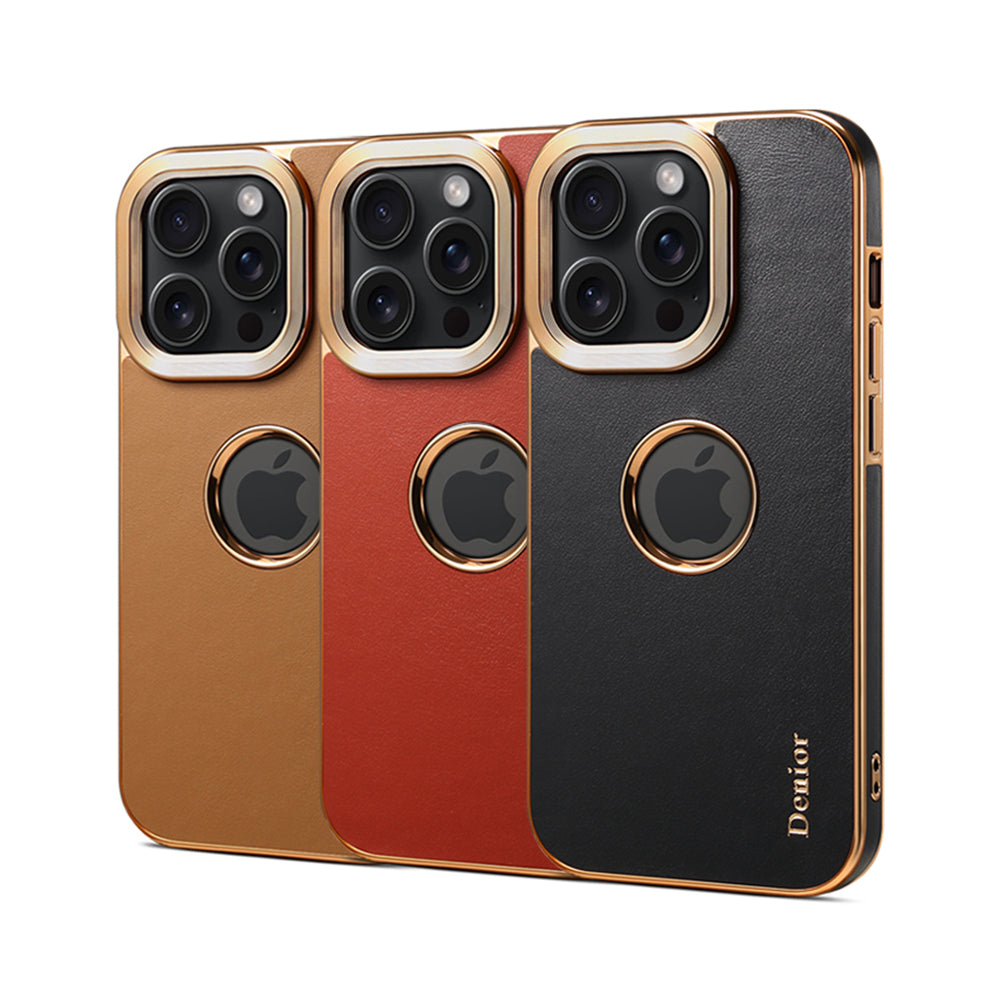 Luxury Business Cowhide Leather iPhone Case – Plating Shockproof Cover for iPhone Models, Sleek and Durable Design