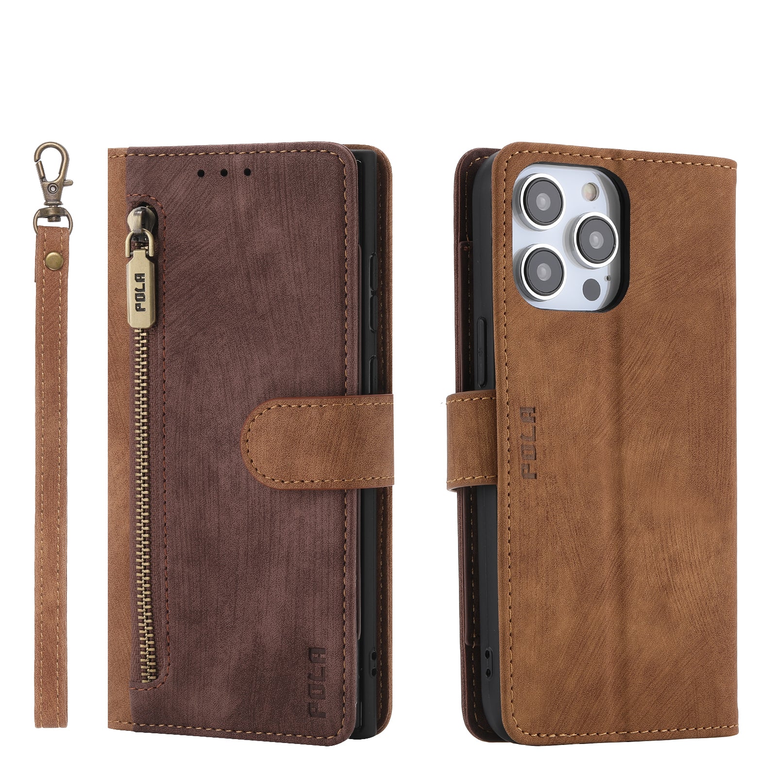 RFID Blocking Leather Wallet iPhone Case – Zipper Flip Cover, Card Slot Holder, Magnetic Stand, Shockproof Protection, Premium Design for iPhone