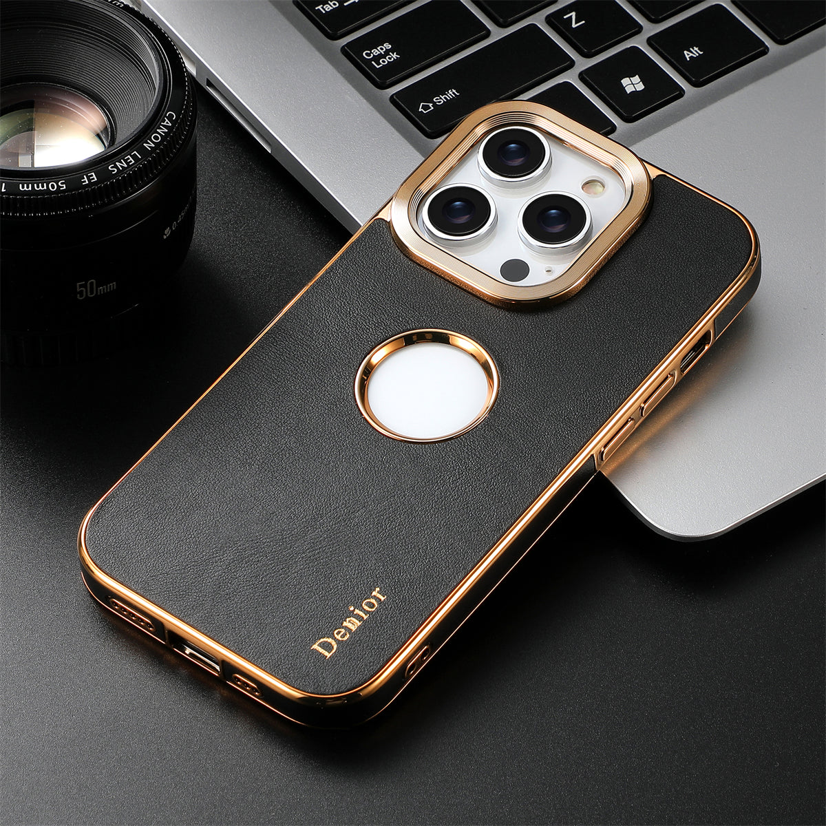 Luxury Business Cowhide Leather iPhone Case – Plating Shockproof Cover for iPhone Models, Sleek and Durable Design