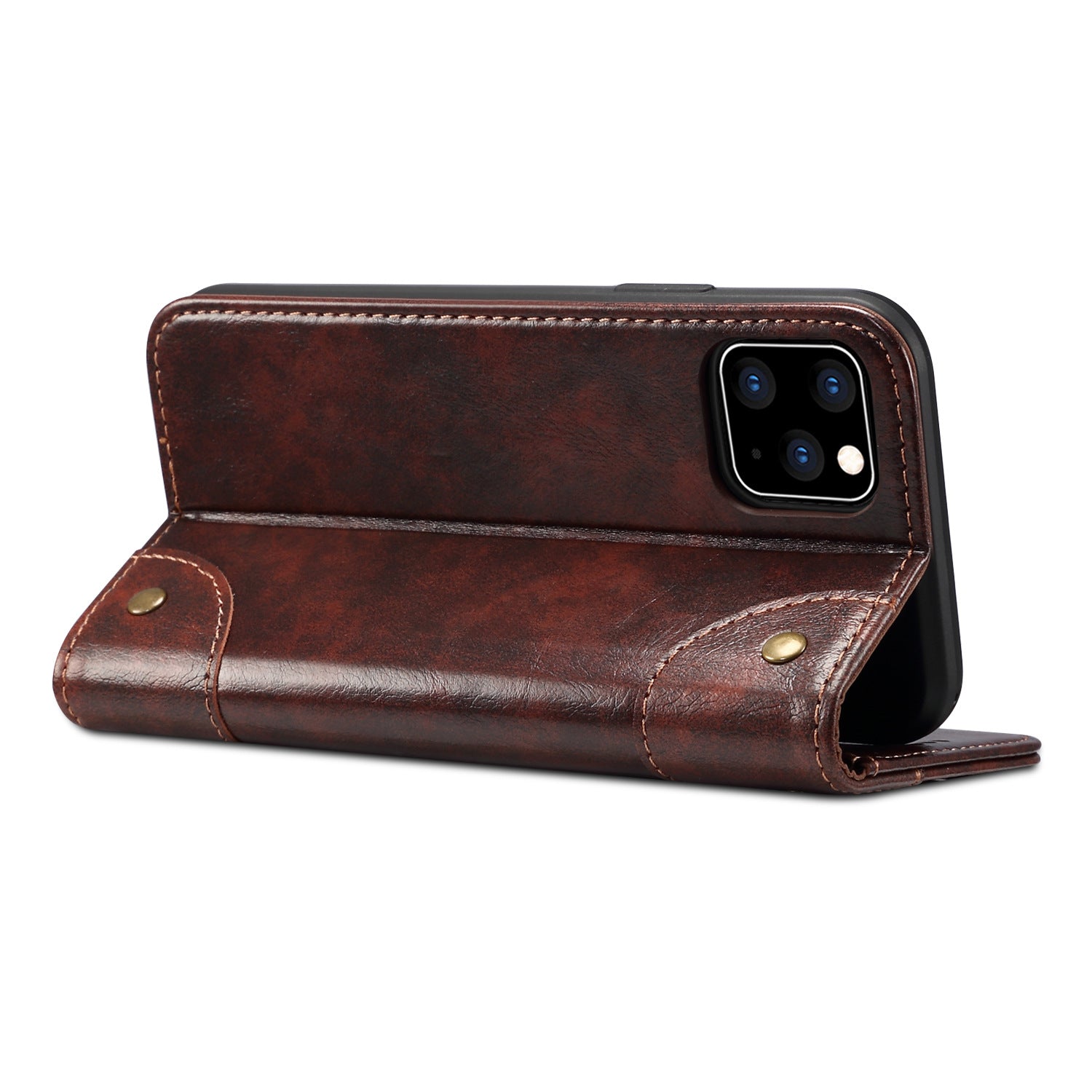 Luxury Genuine Leather Wallet Flip iPhone Case – Magnetic Closure, Card Holder, Stand Function, Shockproof Protective Cover, Classic Book-Style Design
