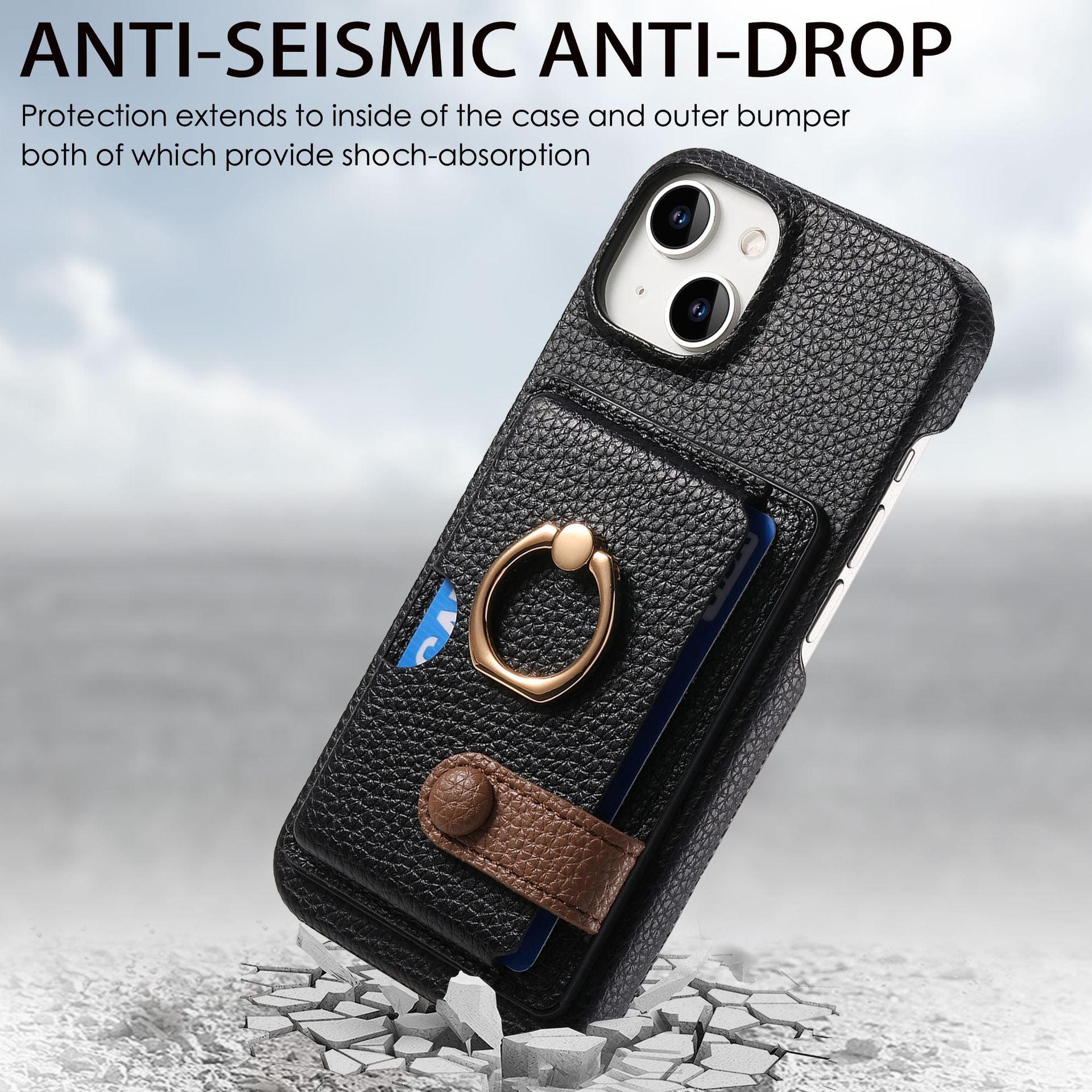 Premium Leather Ring Stand Wallet iPhone Case Card Holder, Magnetic Closure, and Kickstand Support for Hands-Free Convenience