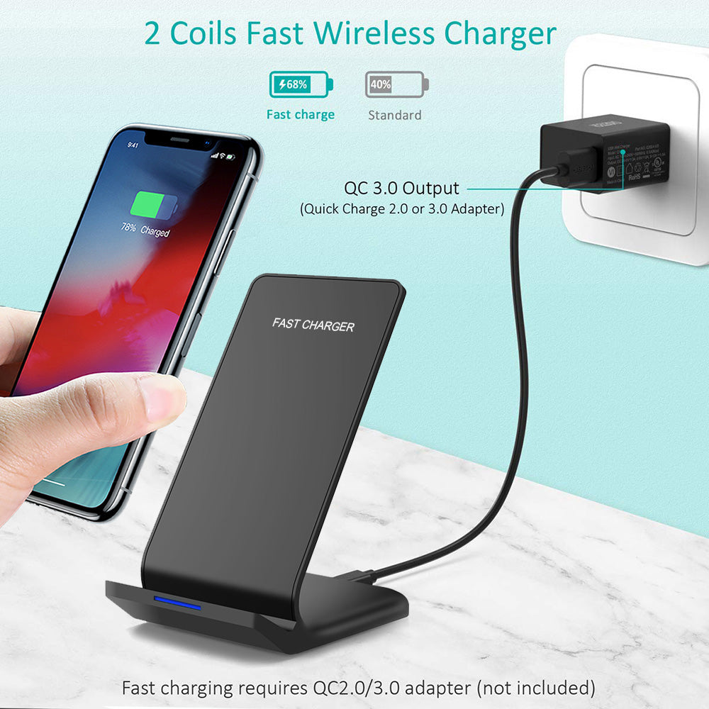 Premium 100W Wireless Charger Stand Fast Charging Station Pad for Apple iPhone, iOS, Android Smartphones – Type-C, Qi Dock, Dual Coil, Safety Features