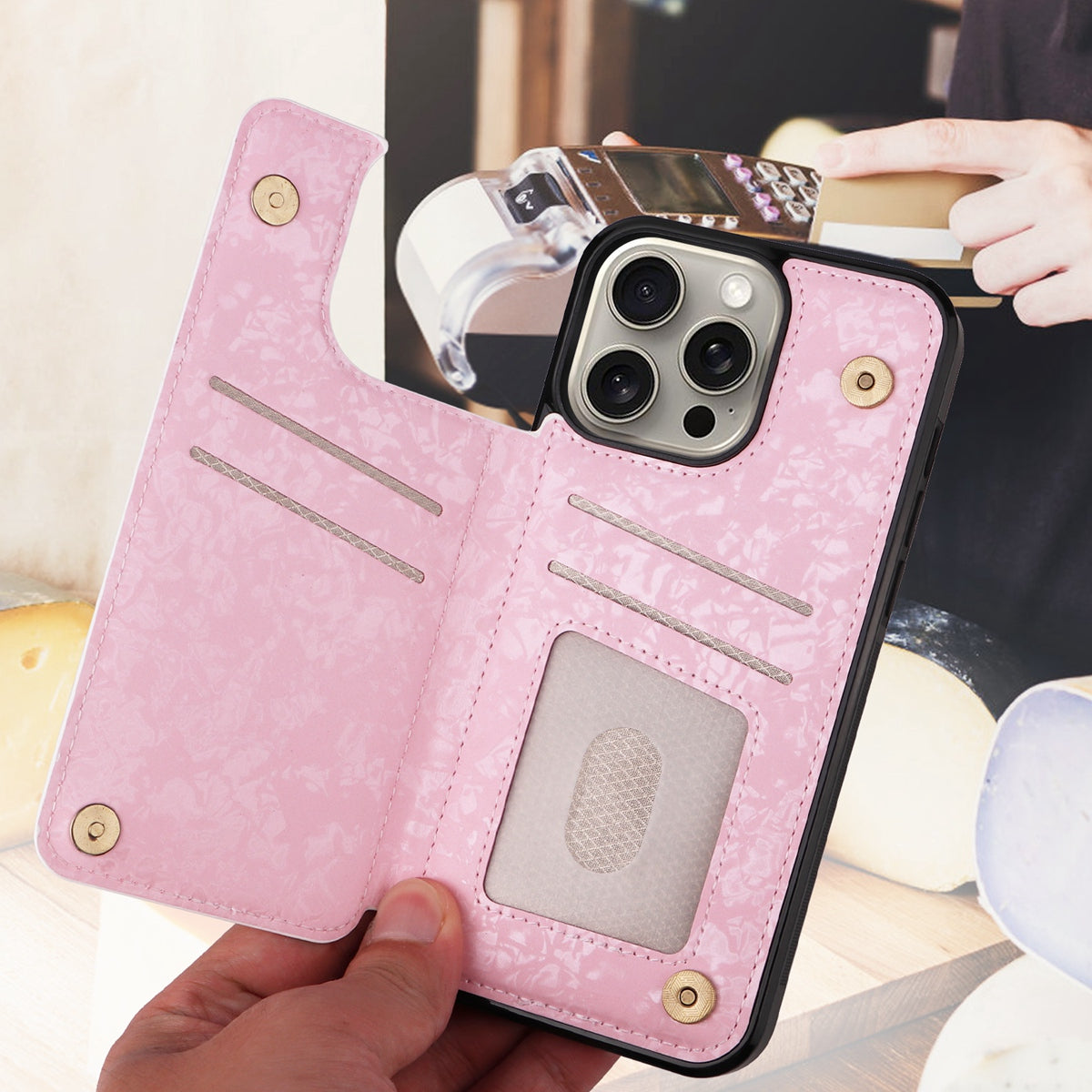 Hot Stamped Floral Wallet iPhone Case – Card Slots Magnetic Closure, Elegant Leather Design, Shockproof Protection for iPhone