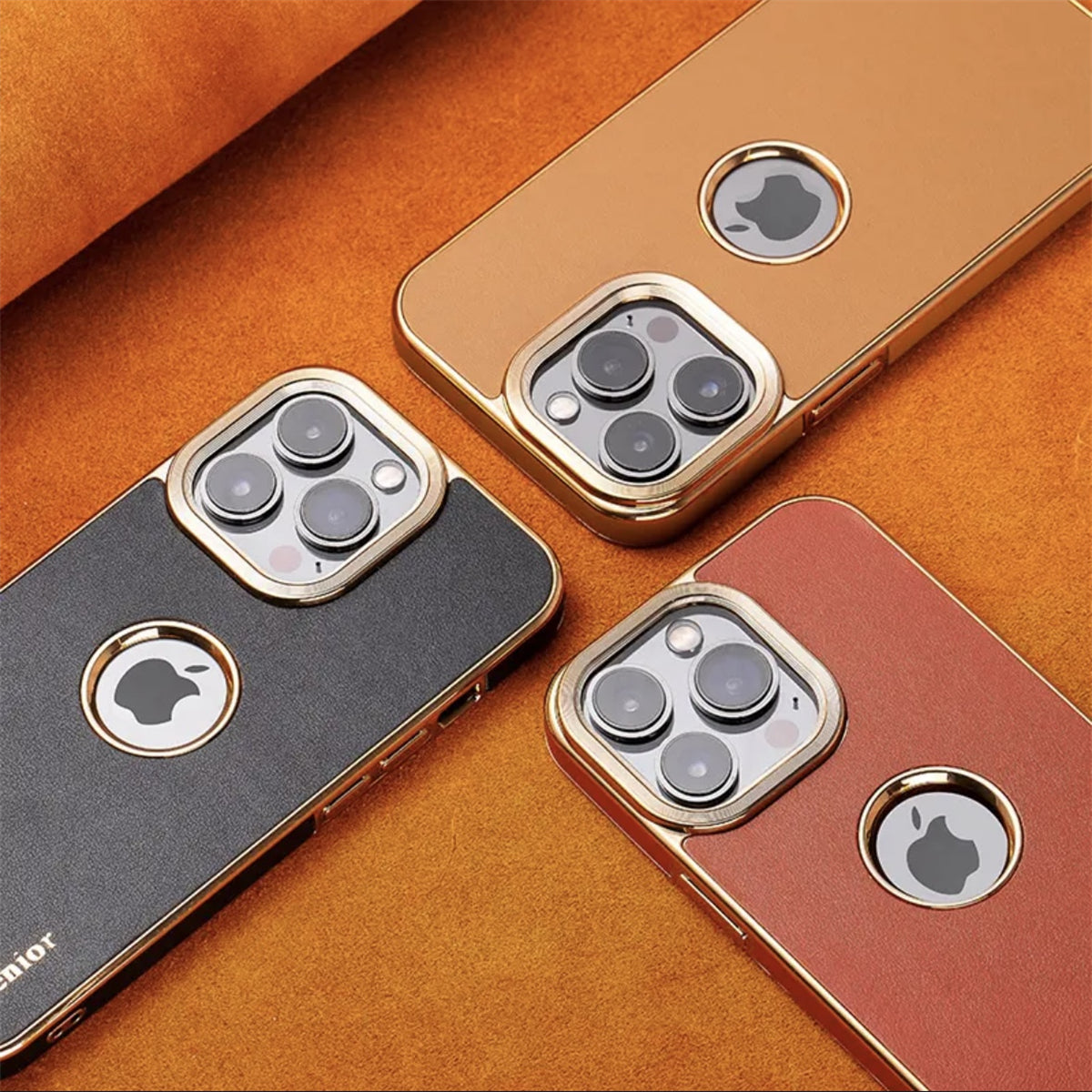 Luxury Business Cowhide Leather iPhone Case – Plating Shockproof Cover for iPhone Models, Sleek and Durable Design