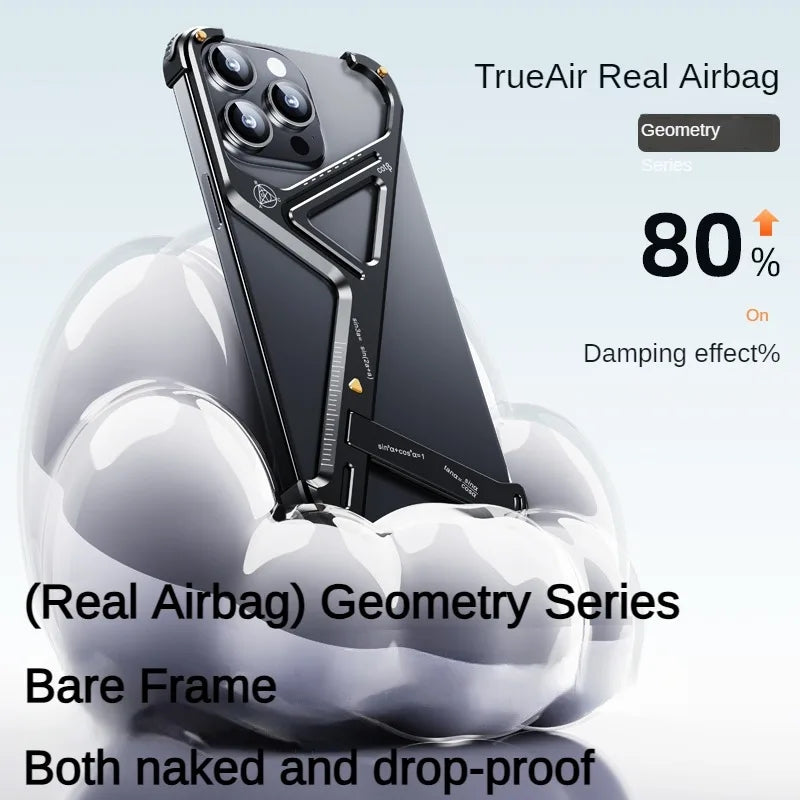 Luxury Geometric Metal iPhone Case – Aluminum Alloy Shockproof Cover with Stand for iPhone Models Stylish and Durable Design