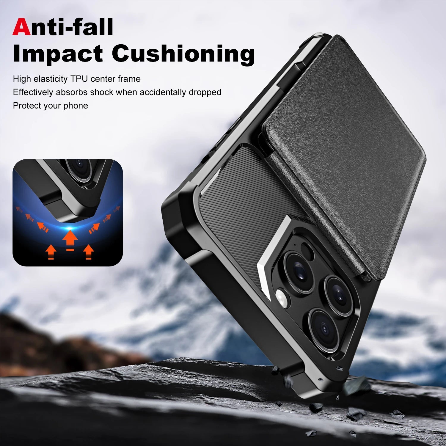 Premium Vertical Card Slot Wallet iPhone Case – Anti-Fall Stand Bracket, Stylish & Durable Protection | Case for iPhone