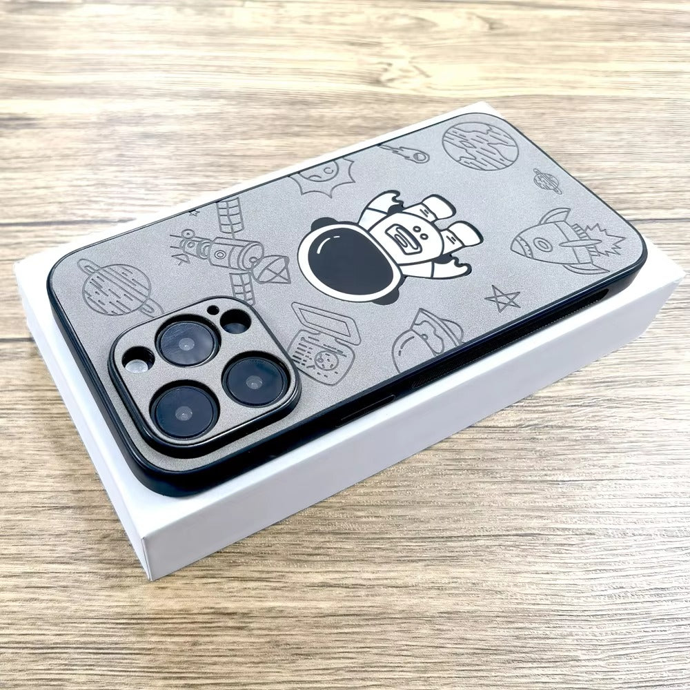 Premium Gradient Laser Astronaut iPhone Case – Faux Leather, Full Back Protection, Stylish & Durable Cover | Case for iPhone