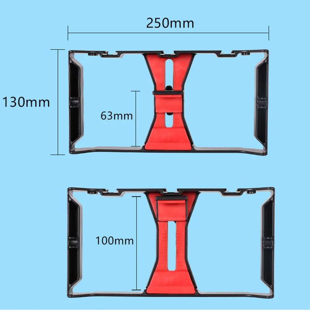 Robust Smartphone Video Rig Stabilizer with Dual Handgrips – Universal Handheld Phone Cage for YouTube, Live Streaming, Vlogging, LED & Mic Mount