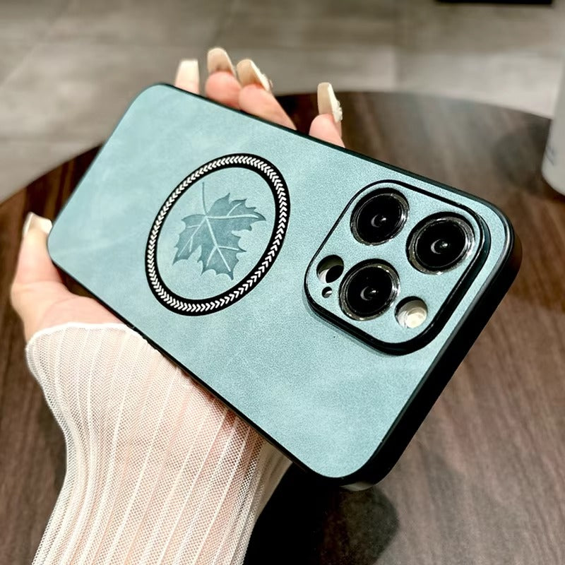 Premium Retro Leather Maple Leaf iPhone Case – MagSafe Charging, Stylish & Durable Full Protection Cover | Case for iPhone