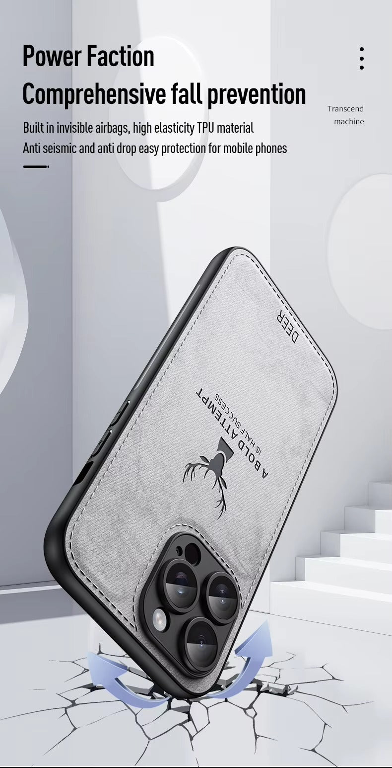 Luxury Cloth Leather Texture iPhone Case – Deer Head Pattern, Shockproof, Stylish Design for Daily Use | Case for iPhone