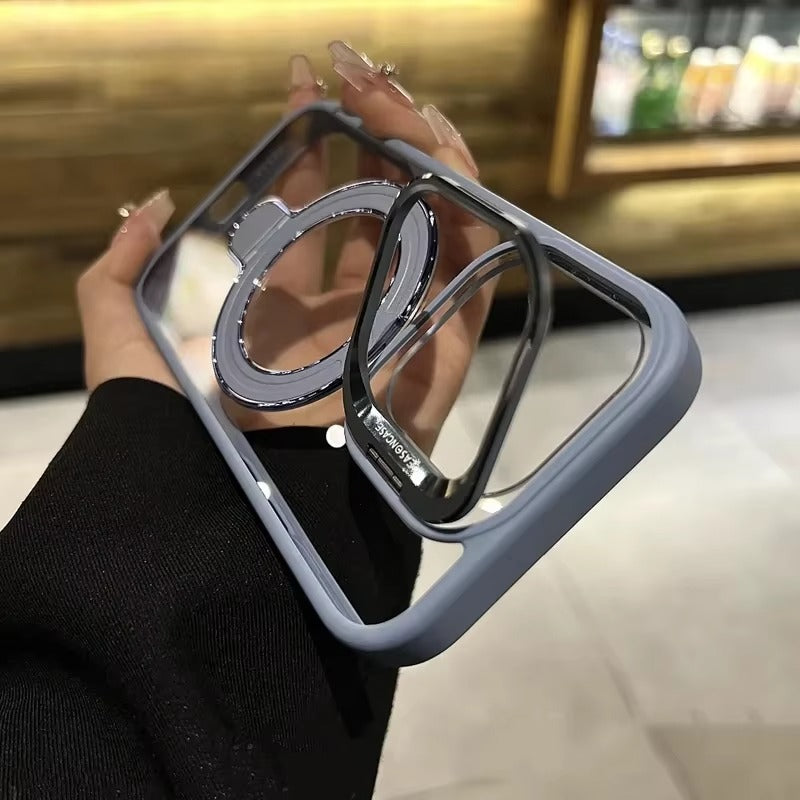 Luxury Apple iPhone Case MagSafe Compatible, Camera Lens & Screen Protection, Cover with Transparent Kickstand Bumper