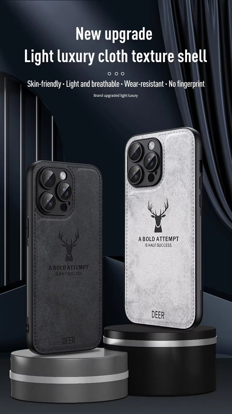 Luxury Cloth Leather Texture iPhone Case – Deer Head Pattern, Shockproof, Stylish Design for Daily Use | Case for iPhone
