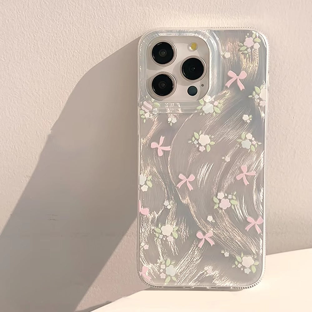 Luxury Apple iPhone Case, MagSafe Compatible, Camera Lens and Screen Protection, Ultra Thin, Shockproof, Magnetic, Full All Around Protection, Laser Silver Bow Bumper Cover