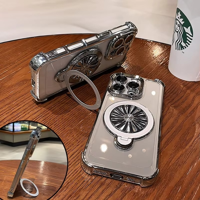 MagSafe iPhone Case with Rotating Gyro Bracket - Airbag Plating, Design, Wireless Charging Compatible | Case for iPhone