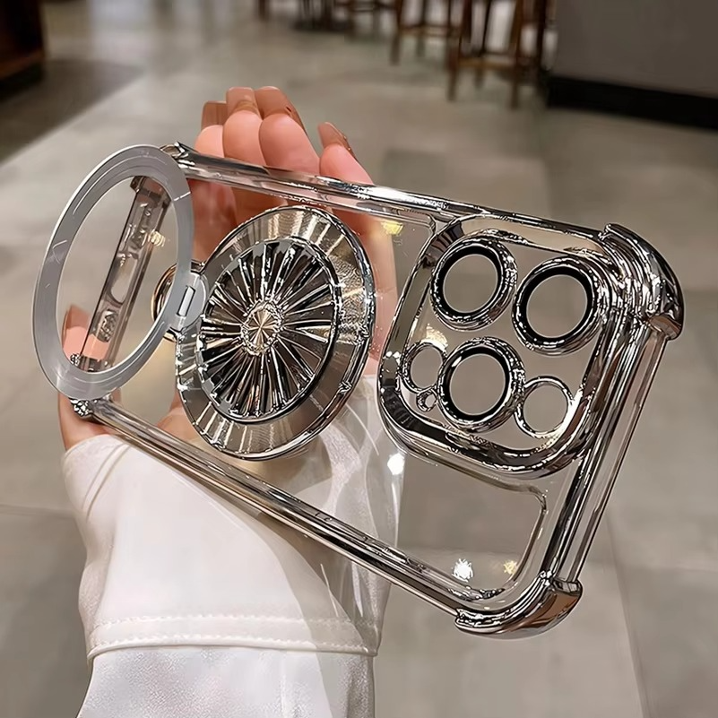 MagSafe iPhone Case with Rotating Gyro Bracket - Airbag Plating, Design, Wireless Charging Compatible | Case for iPhone