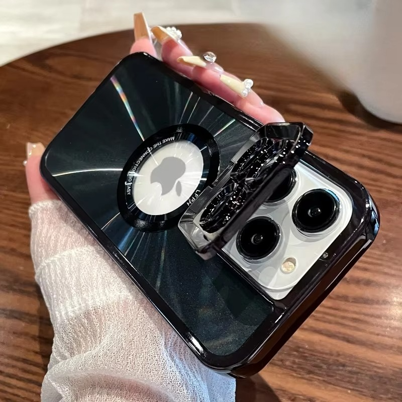 Aurora MagSafe iPhone Case - Plating CD Pattern, Logo Hole Design, Stand Bracket, Magnetic Wireless Charging Case for iPhone