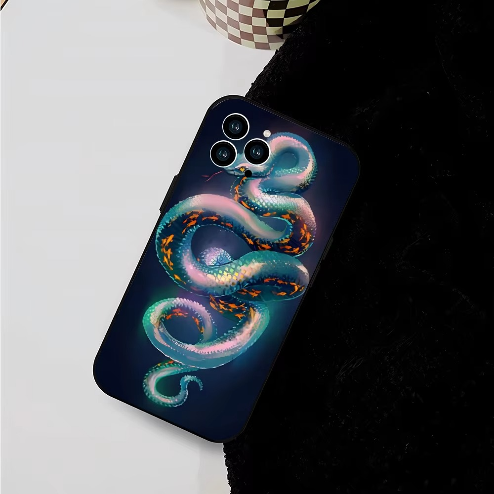 Luxury Apple iPhone Case, MagSafe Compatible, Camera Lens and Screen Protection, Ultra Thin, Shockproof, Magnetic, Full All Around Protection, Snake Pattern Soft Cover