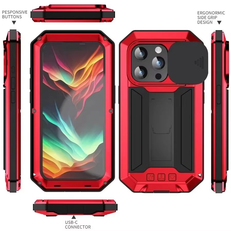 Robust Apple iPhone Case, MagSafe Compatible, Camera Lens and Screen Protection, Ultra Thin, Shockproof, Magnetic, Full All Around Protection, Metal 360 Glass Slide Cover
