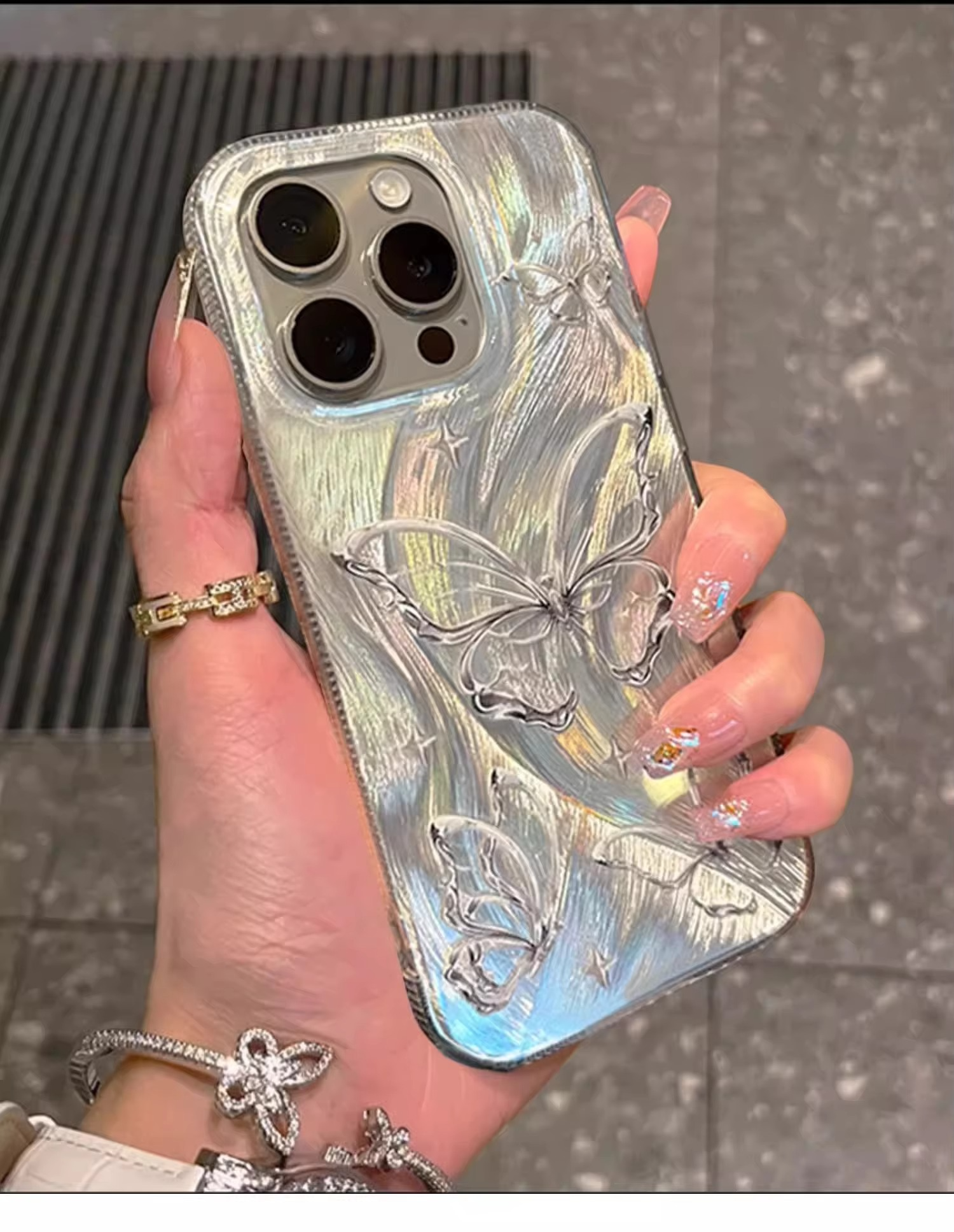 Luxury Apple iPhone Case, MagSafe Compatible, Camera Lens and Screen Protection, Ultra Thin, Shockproof, Magnetic, Full All Around Protection, Laser Silver Butterfly Cover