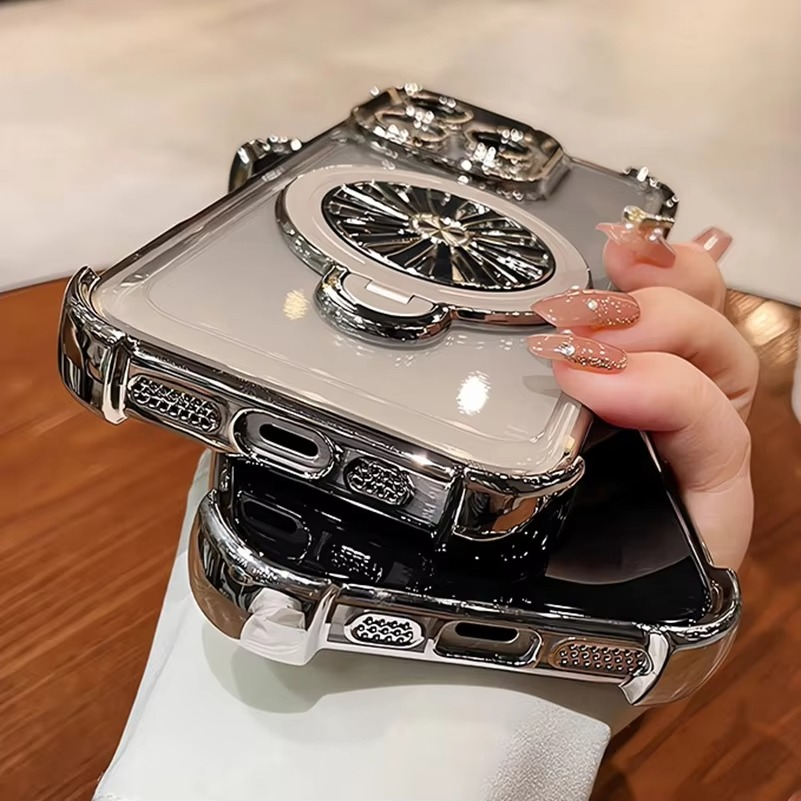 MagSafe iPhone Case with Rotating Gyro Bracket - Airbag Plating, Design, Wireless Charging Compatible | Case for iPhone