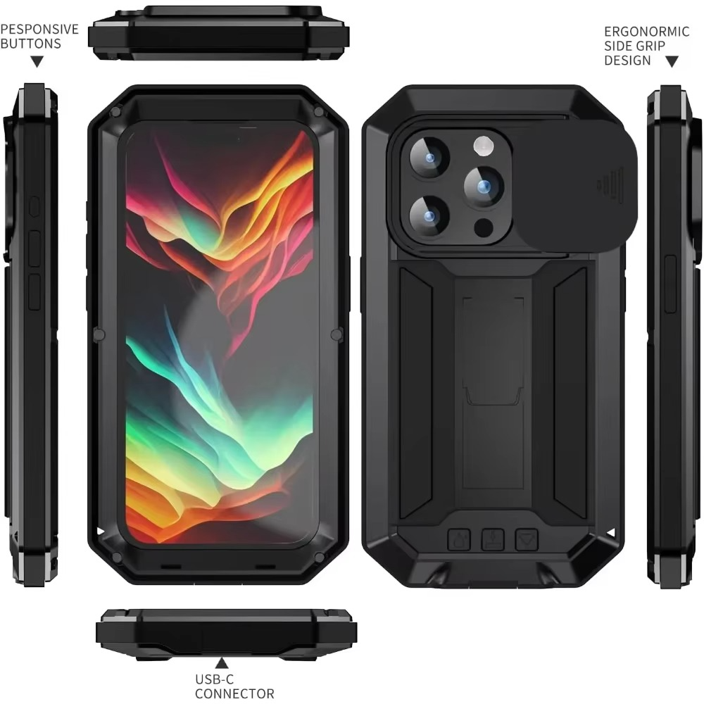 Robust Apple iPhone Case, MagSafe Compatible, Camera Lens and Screen Protection, Ultra Thin, Shockproof, Magnetic, Full All Around Protection, Metal 360 Glass Slide Cover