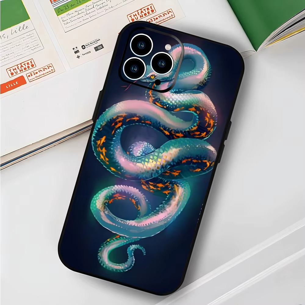 Luxury Apple iPhone Case, MagSafe Compatible, Camera Lens and Screen Protection, Ultra Thin, Shockproof, Magnetic, Full All Around Protection, Snake Pattern Soft Cover