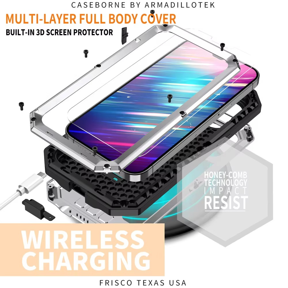 Robust Apple iPhone Case, MagSafe Compatible, Camera Lens and Screen Protection, Ultra Thin, Shockproof, Magnetic, Full All Around Protection, Metal 360 Glass Slide Cover