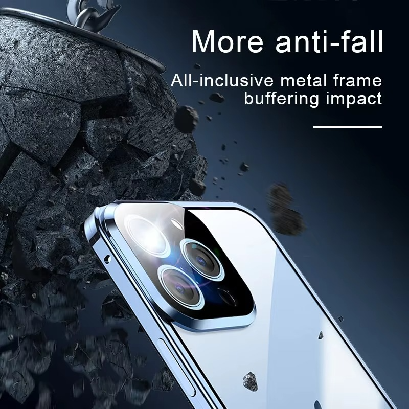 Luxury Apple iPhone Case, MagSafe Compatible, Camera Lens and Screen Protection, Ultra Thin, Shockproof, Magnetic, Full All Around Protection, Double Glass Lock Bumper Case