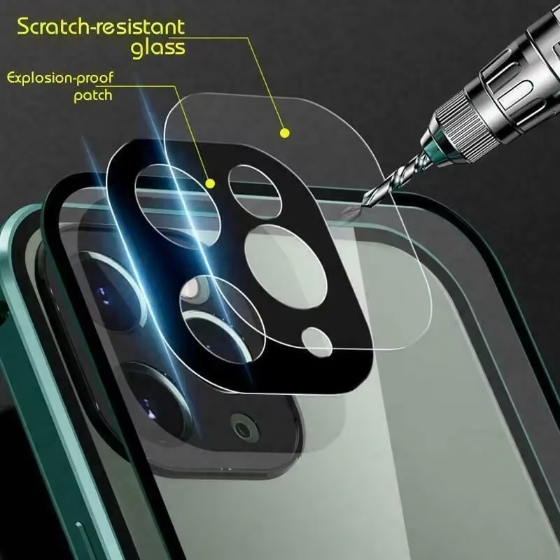 Luxury Apple iPhone Case, MagSafe Compatible, Camera Lens and Screen Protection, Ultra Thin, Shockproof, Magnetic, Full All Around Protection, Double Glass Lock Bumper Case