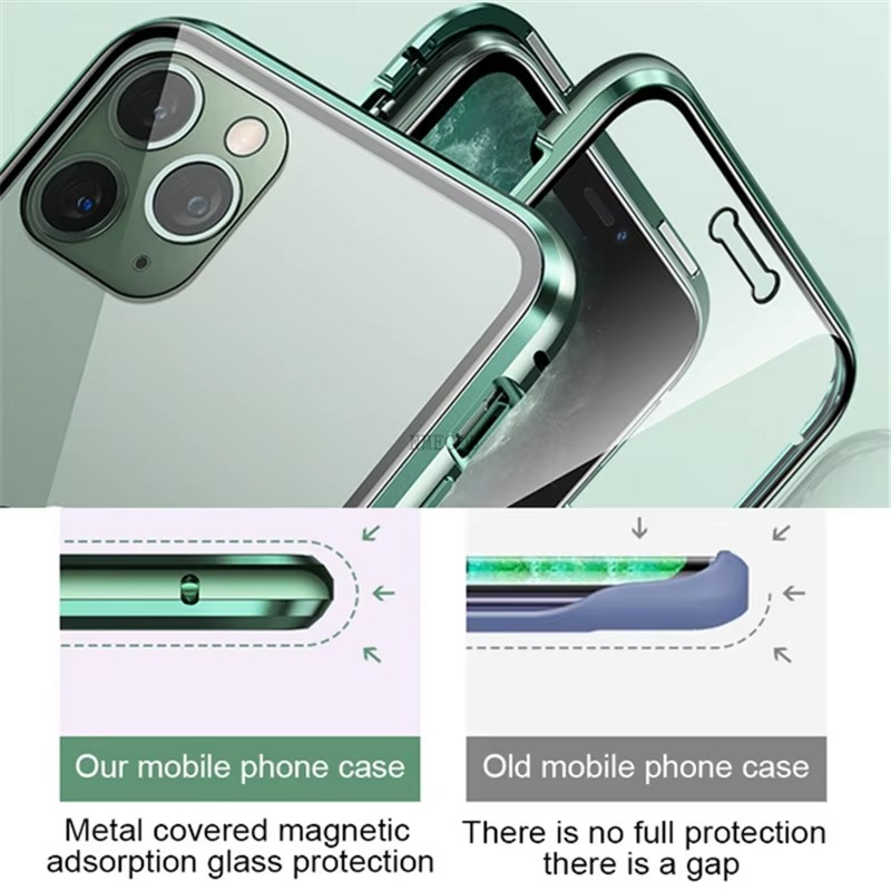 Robust Apple iPhone Case, MagSafe Compatible, Camera Lens and Screen Protection, Ultra Thin, Shockproof, Magnetic, Full All Around Protection, 360 Metal Glass Magnet Cover